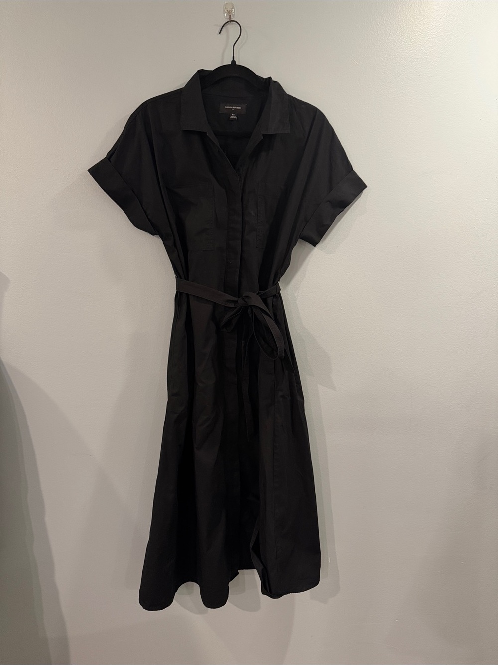 Banana Republic Black Midi Shirt Dress with Tie